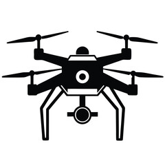 Drone Silhouette with Camera, Quadcopter Icon, Isolated UAV, EightPropeller Design