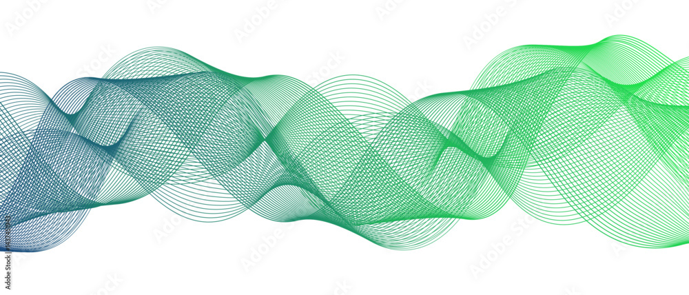 Poster Abstract colorful glowing wave curved lines background. Frequency sound wave lines and technology curve lines. Wavy banner, template design. Flowing line wave pattern .