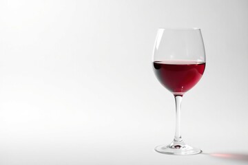 Elegant glass of red wine against bright white, minimal design, product photography, macro, beverage