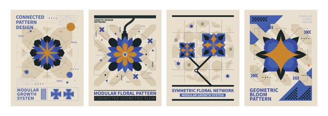 Connected Pattern Design: A series of elegant art deco posters showcases connected floral patterns, celebrating the intersection of graphic design, and artistic innovation.