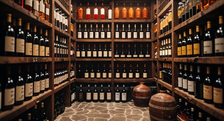 Obraz premium Private wine cellar with vintage wines in the basement background