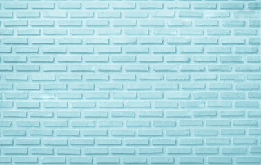 Brick wall painted with pale blue paint pastel calm tone texture background. Brickwork and stonework flooring interior rock old pattern clean concrete grid uneven bricks design stack backdrop.