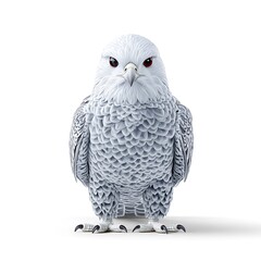 Fototapeta premium A majestic white falcon with piercing red eyes stares directly at the viewer