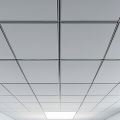 Obraz premium A clean, minimalist, hyper detailed view looking straight up at a flat white ceiling made of precisely aligned PVC tiles