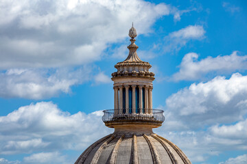 Detail of the dome of the Duomo di San Giorgio Ragusa, in the Ibla district, Sicily, Italy, with an...