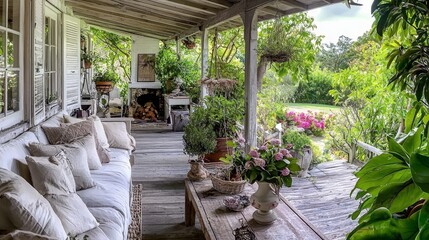 Peaceful setting featuring a riverside view and vibrant greenery.