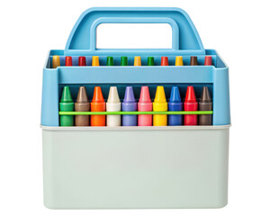 Fototapeta premium Colorful crayons neatly arranged in a portable box on a transparent background