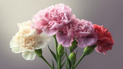 Pastel carnations cluster with gradient backdrop, Mother's Day elegance