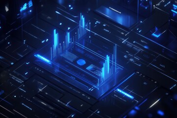Design a futuristic and high-tech financial chart featuring a stock market graph with glowing 