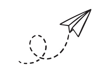paper plane icon doodle hand drawn. Outline drawing paper plane line clipart symbol