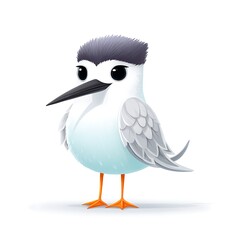 Obraz premium A cartoon illustration of a white bird with black eyes and a gray head, standing on a white background