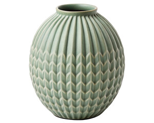 Textured ceramic vase with a unique modern pattern on a transparent background