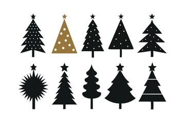 Obraz premium Christmas Tree Icon Bundle in Black and White