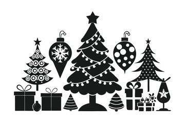 Christmas Tree Icon Bundle in Black and White