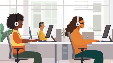 Diverse women working in a modern office setting