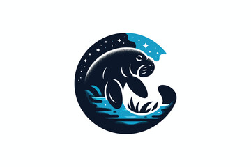 A Manatee animal vector silhouette image adobe illustrator. eps