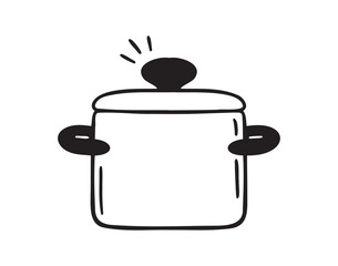 cooking pot icon doodle hand drawn. Outline drawing cooking pot line clipart symbol