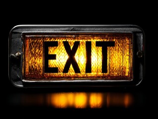 Obraz premium glowing exit sign, isolated on black background, emergency lighting detail