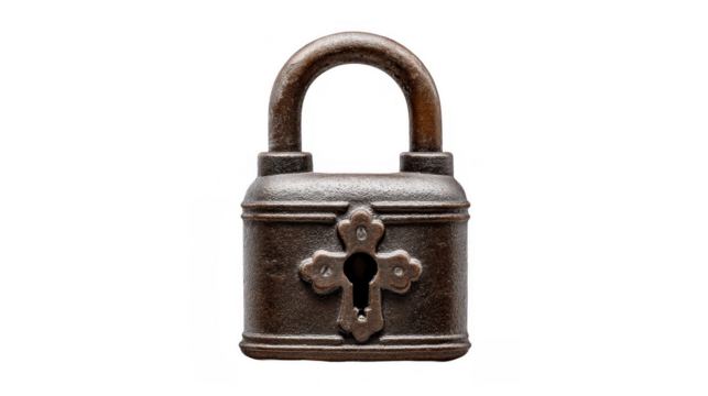 Vintage Padlock for Security, Protection and Antique Collections isolated on transparent background