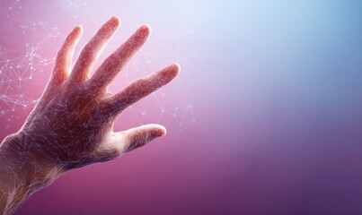 Hand reaching out, digital network