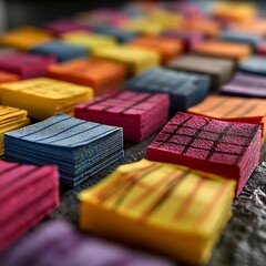 Rows of square paper stacks.