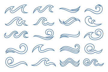 Water wave logo design. Wave shapes collection. Set of sea wave logo in blue . vector illustration