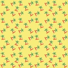 Watercolor Illustration of Tropical Island Pattern with Palm Trees with yellow background