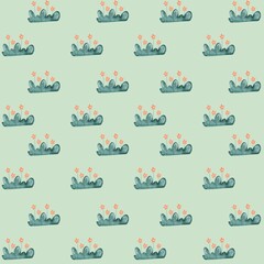Watercolor Bush Illustration Pattern with Small Orange Flowers