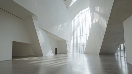 Modern, light-filled interior space with geometric forms.