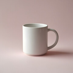 A white mug mockup on a lite pink background