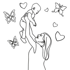 Mother Playing with Baby Surrounded by Butterflies