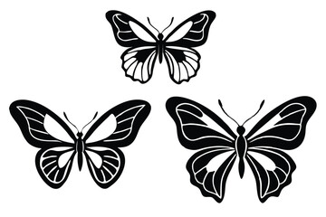Set of black butterflies. Can be used as icon, sign or symbol  butterfly silhouette. Vector illustrations isolated on white background. Simple black butterfly logo