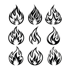 fire flame silhouette icon set