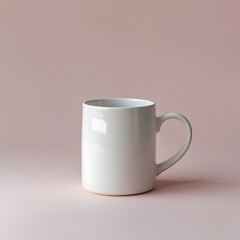 A white mug mockup on a lite pink background