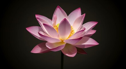 Blooming Lotus Flower with Pink Petals Against Dark Backdrop