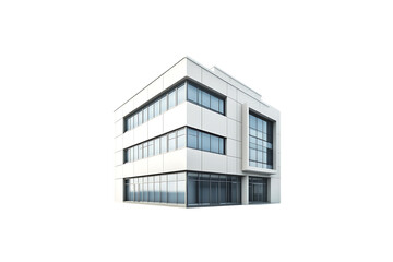 Modern white building with glass windows on a transparent background