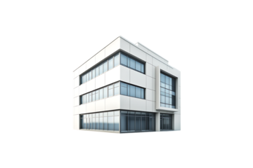 Modern white building with glass windows on a transparent background
