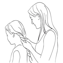 Mother Styling Daughter’s Hair Minimalist Drawing © GenArt Stock