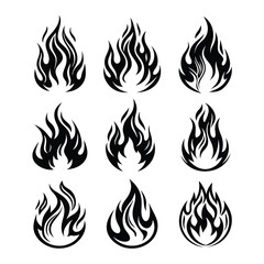 fire flame silhouette icon set