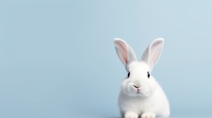 cute animal pet rabbit or bunny white color smiling and laughing isolated with copy space for easter background, rabbit, animal, pet, cute, fur, ear, mammal, background, celebration, generate by AI