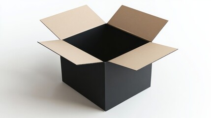 Empty black cardboard box open, ready for contents