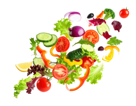 Colorful Salad Mix of Fresh Vegetables Falling in Mid Air high fidelity 