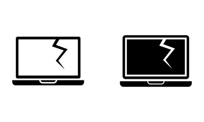 broken and cracked laptop monitor icon vector