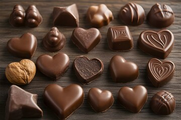 Fototapeta premium Delicious Chocolate Candies and Heart-Shaped Truffles in a Sweet Present Box