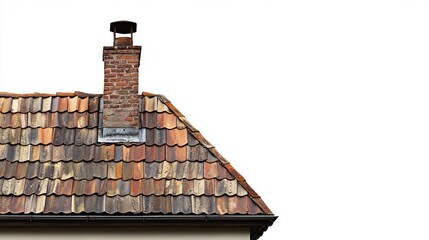 Naklejka premium Close-up of a section of a tiled roof with a chimney