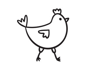 Chicken walk icon doodle hand drawn. Outline line chicken drawing clipart symbol