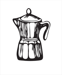 Vector doodles hand drawn coffee objects, coffee utensils, contoured simple doodles, cafeteria, line art vector, geyser, mokka, favorite stickers for coffee shop