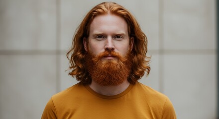 Portrait of a Redhead Man with Long Hair and Beard