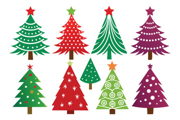 Black And White Christmas Tree Silhouette Set