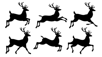set of jumping deer silhouette vector on tranparent background